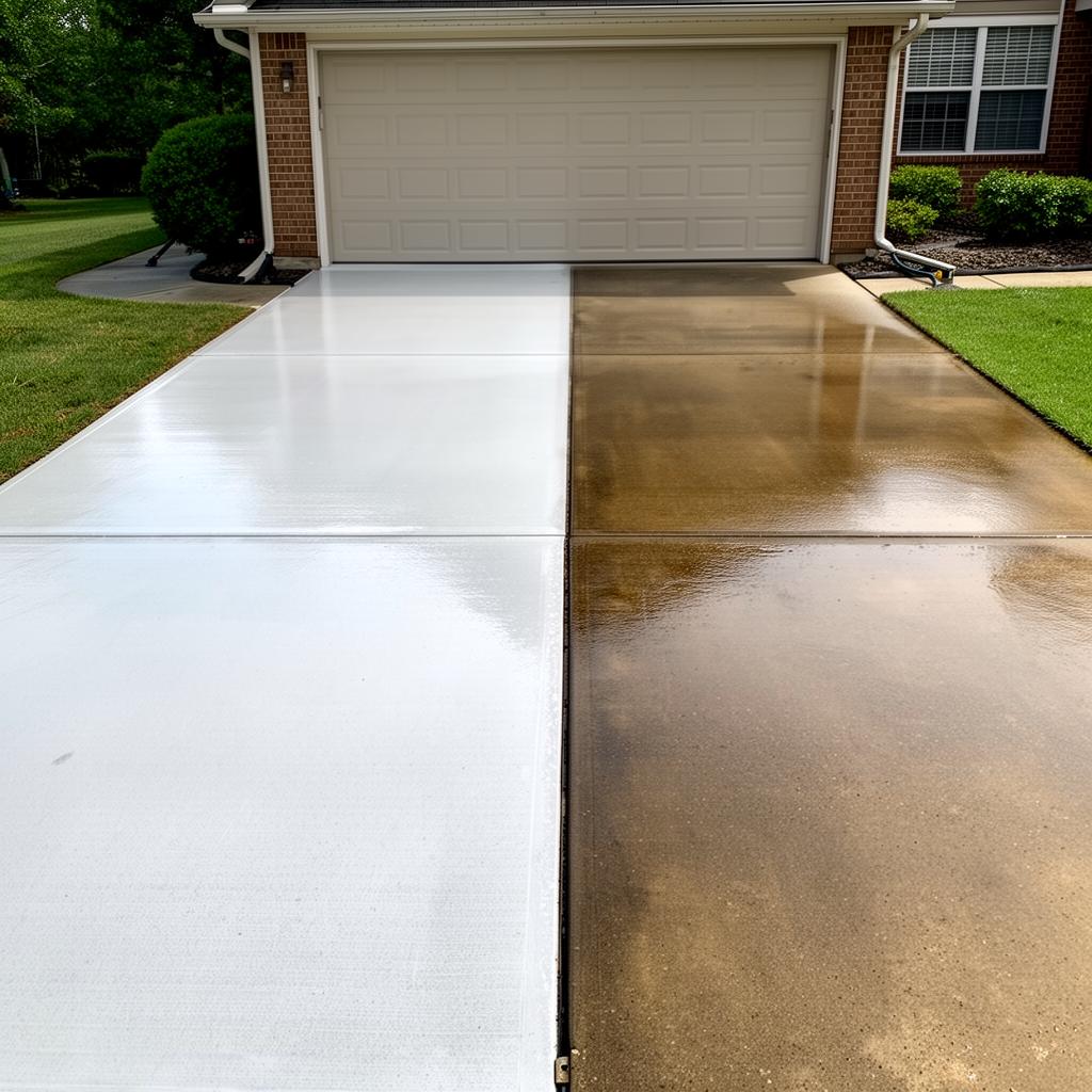 Driveway being power washed
